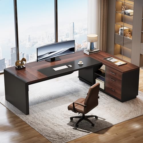 80'' L-Shaped Desk with Drawers Cabinet and Storage Shelves S240933