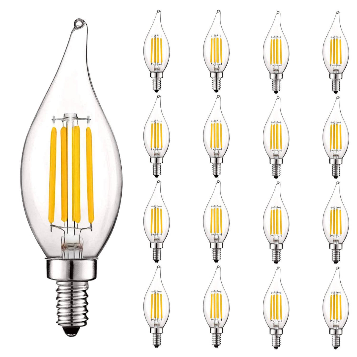 16 Pack 5w 550 Lumens 3000K Soft White Dimmable Flame Tip Clear Glass LED Bulb V3389