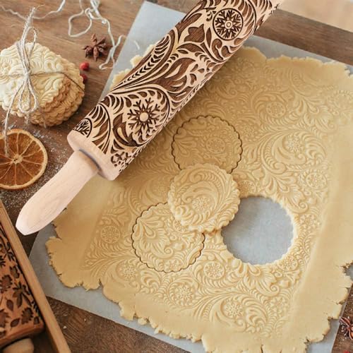 Wooden Embossed Rolling Pin R6388