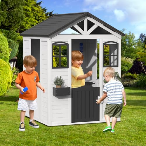 Wooden Kids Playhouse with Kitchen 42" x 45" x 55" Brown O966