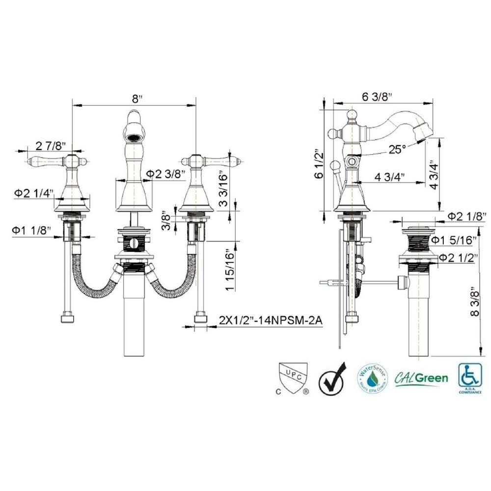 Chrome Two Handle Widespread Lavatory Faucet L225