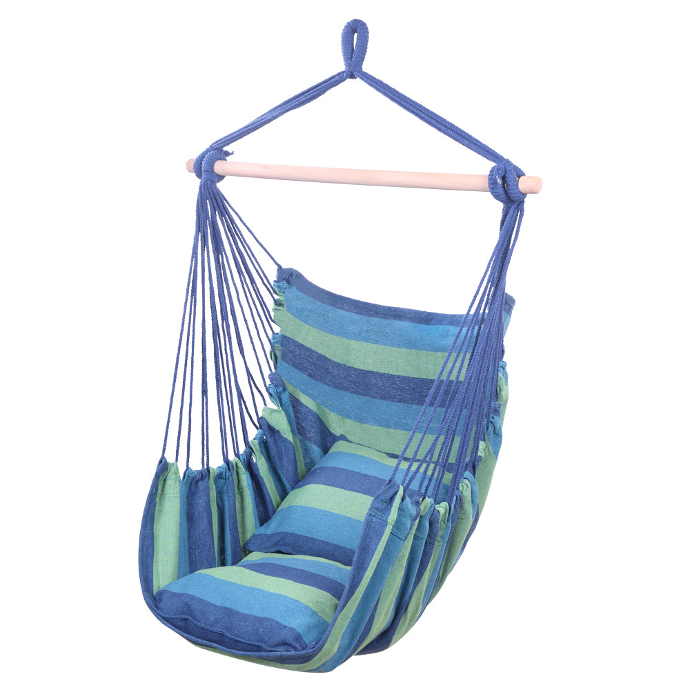 Portable Hammock Chair Porch Swing Camping Blue Strip G189107