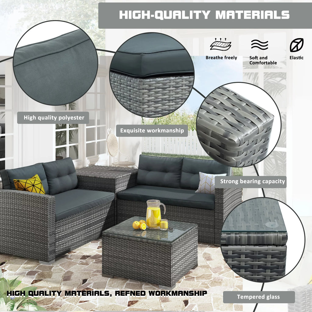 4Pcs All-Weather Rattan Wicker Patio Furniture Set with Storage Box & Table G599