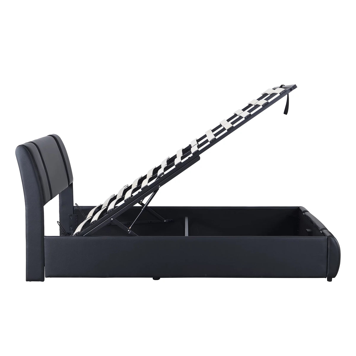 Queen Size Lift Up Storage Bed PU Upholstered Platform Bed with Headboard Black H313
