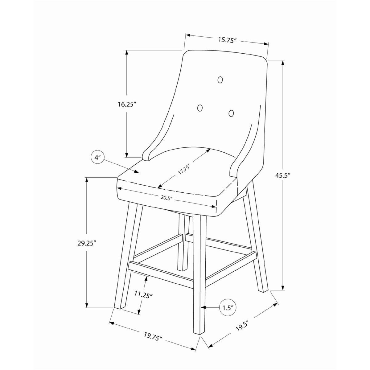 Bar Stool, Set Of 2, Swivel, Bar Height, Brown Wood, Black PU, 45.5" H Y759775