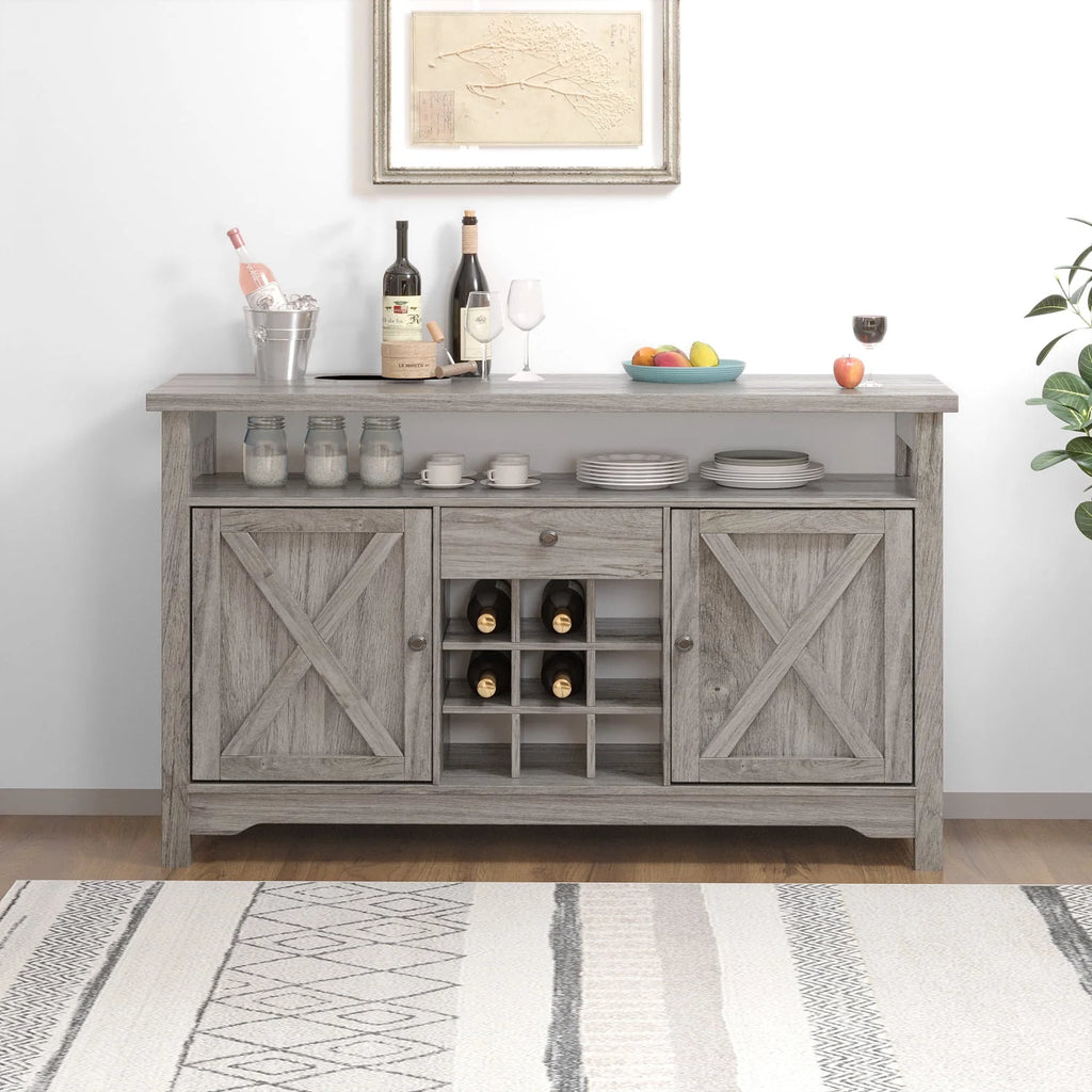 White 47 Kitchen Buffet Storage Cabinet with Barn Door V93877