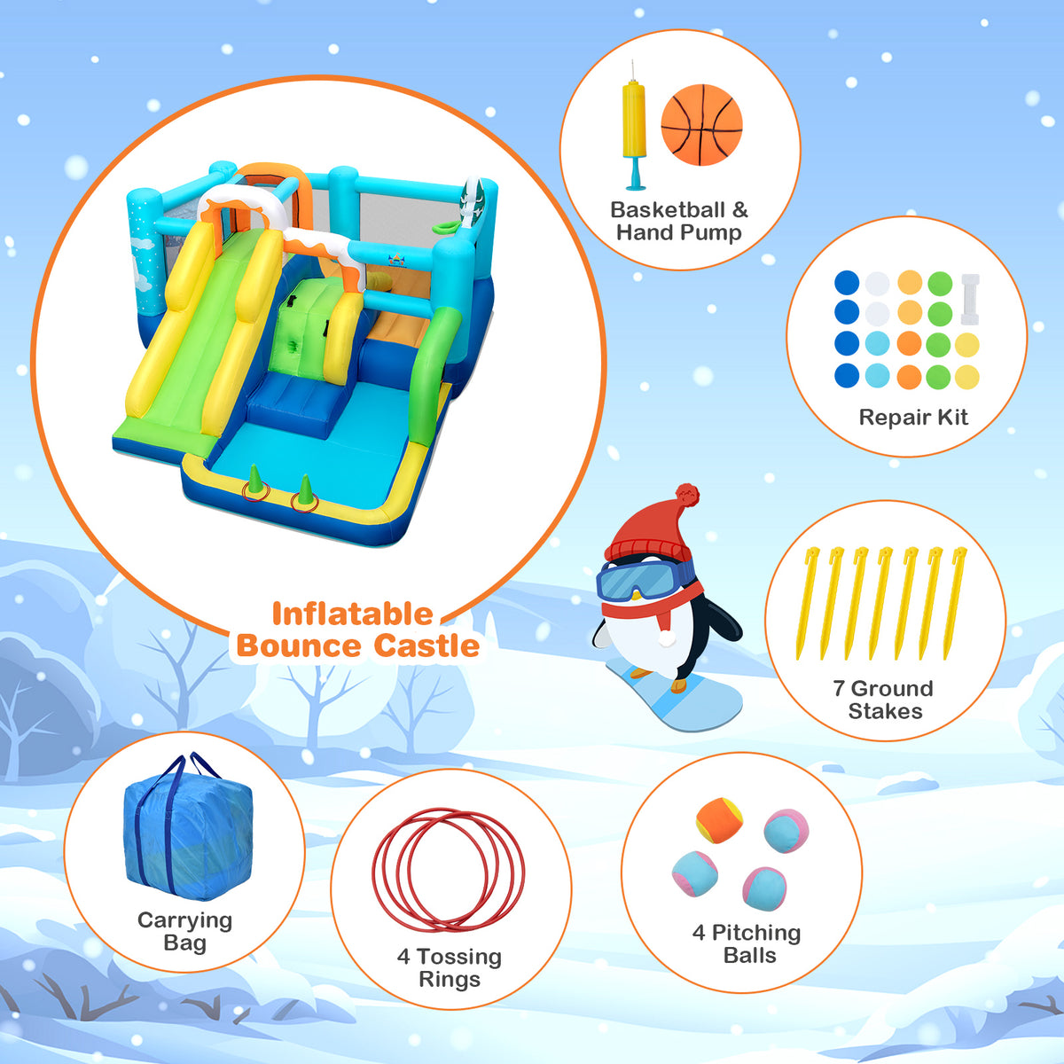 7-in-1 Kids Inflatable Bounce Castle B57747