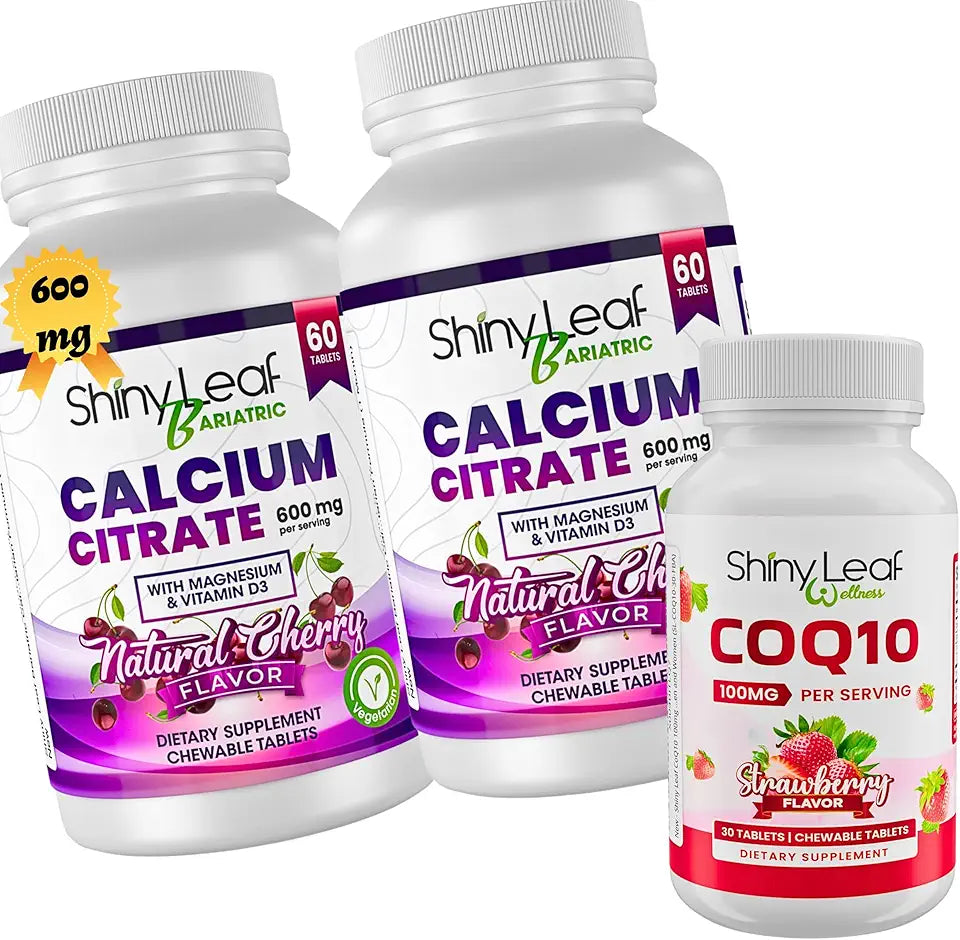 Cherry Calcium Citrate 600mg 120 Tablets & Strawberry CoQ10 100mg 30 Tablets Chewable Supplements H609