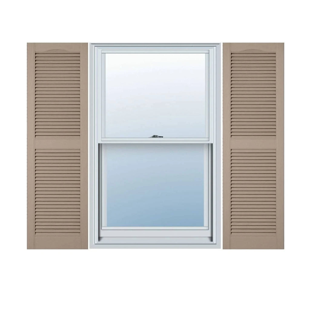 Vinyl Cathedral Top Center Mullion Open Louver Shutters with Shutter-Loks per Pair M338404