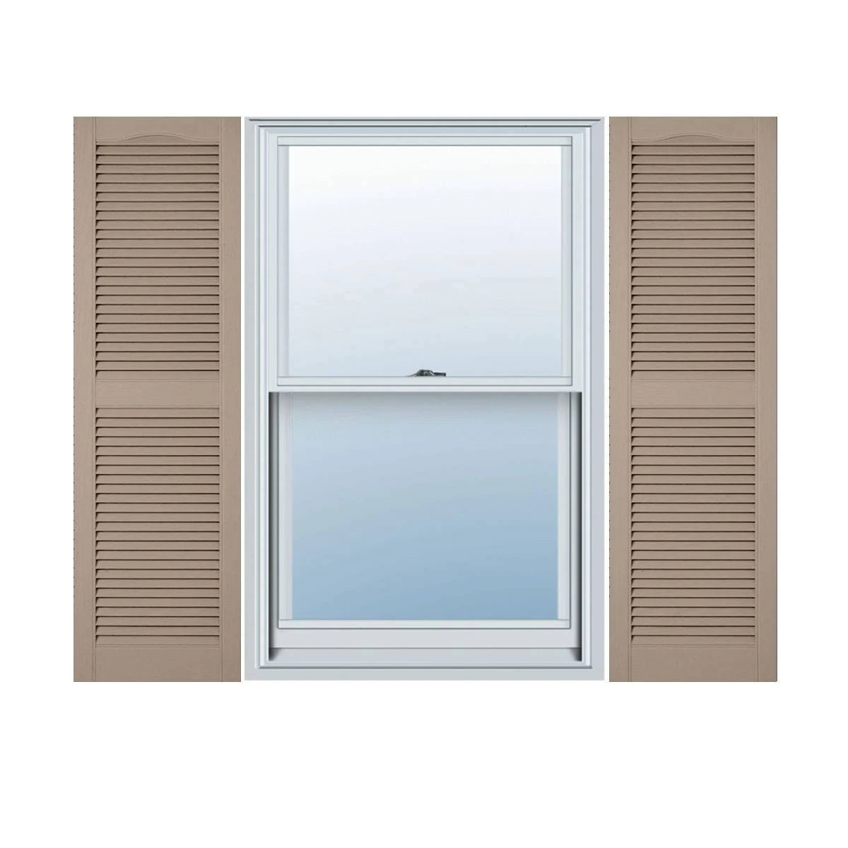 Vinyl Cathedral Top Center Mullion Open Louver Shutters with Shutter-Loks per Pair M338404