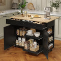 Rolling Kitchen Island Cart with Power Outlet & Drop Leaf, 3 Drawers, Black X876