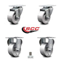Semi Steel Cast Iron Swivel Top Plate Caster Set of 4 with Roller Bearing 3 inch x 1.5 inch Silver Wheels S336