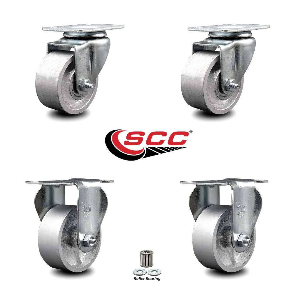 Semi Steel Cast Iron Swivel Top Plate Caster Set of 4 with Roller Bearing 3 inch x 1.5 inch Silver Wheels S336