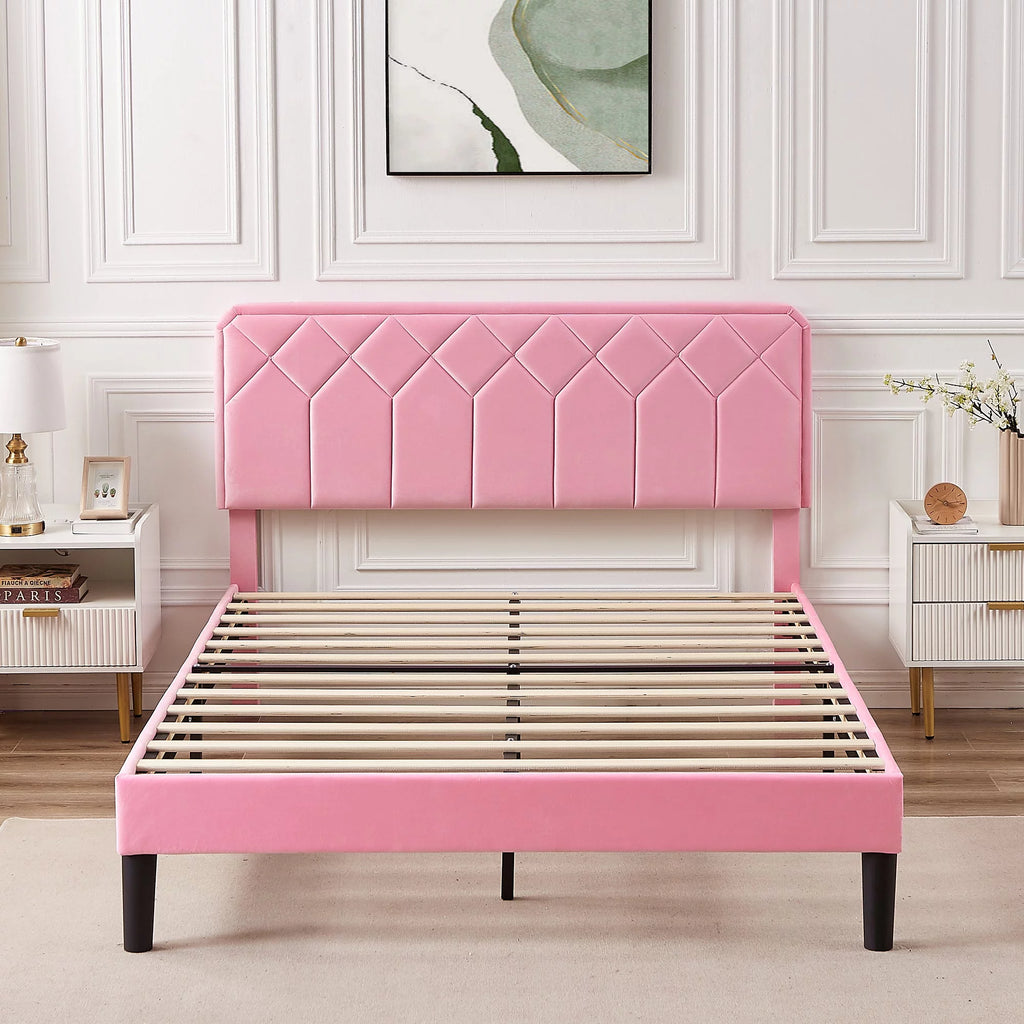 Twin Size Upholstered Platform Bed Frame with Adjustable Headboard Q7477
