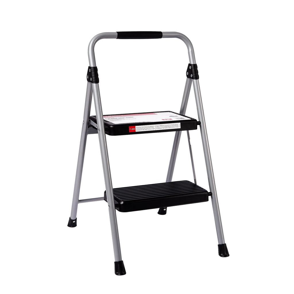 Gray & Black 2-Step Steel Foldable Step Stool V541413