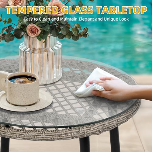 Rattan 3-Piece Bistro Set with Tempered Glass Coffee Table D8139