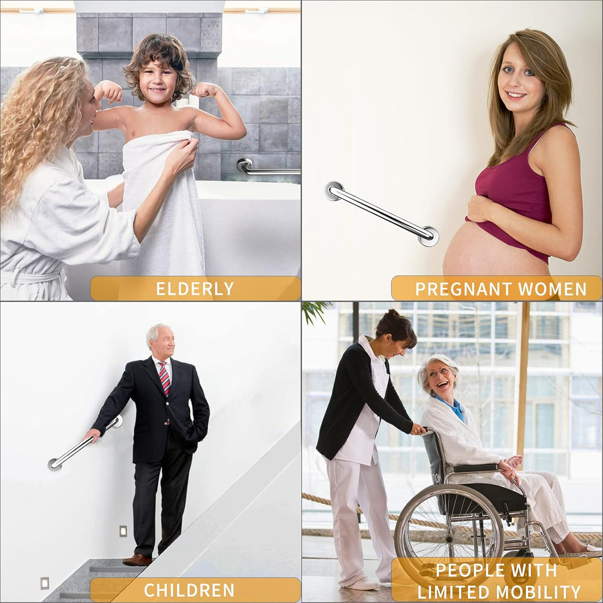 2 Pack Brushed Nickel SUS304 Safety Bathroom Grab Bars with Concealed Screws Y5489