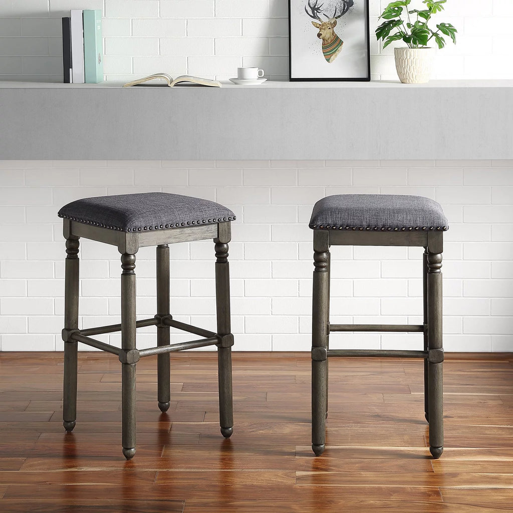 Solid Wood Swivel Bar Stool Gray Set of 2 L180210