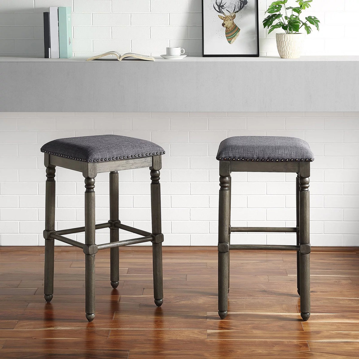Solid Wood Swivel Bar Stool Gray Set of 2 L180210
