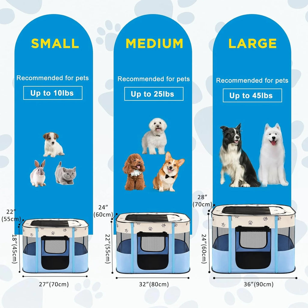 Blue Foldable Pop Up Pet Playpen with Floor and Mesh Door M33464