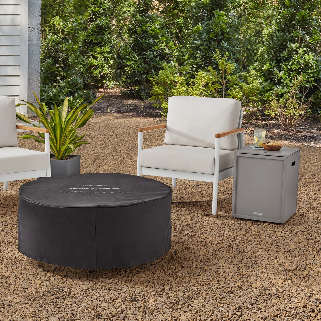 36 Round 65,000 BTU Propane Faux Concrete Fire Pit with Tank Hideaway B74499