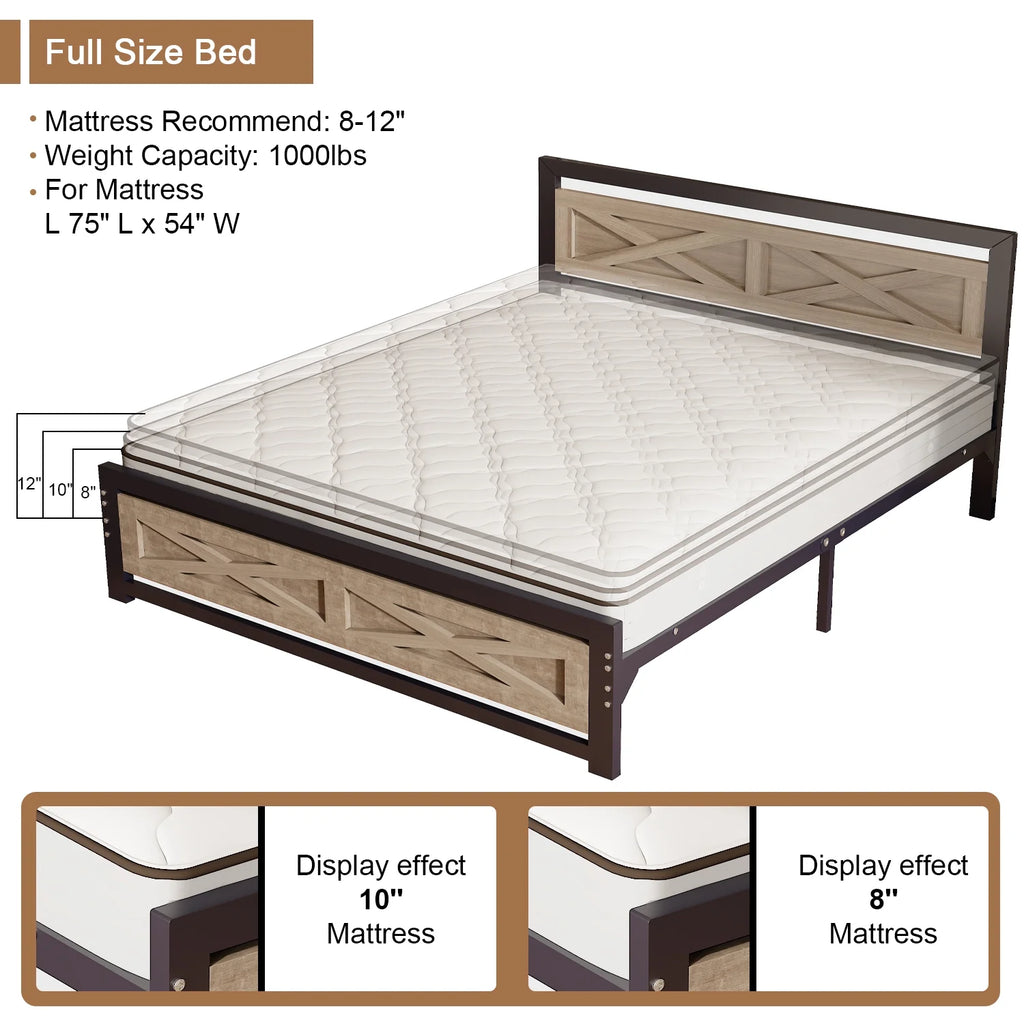 Platform Bed Frame with Headboard, Twin Size Bed C283