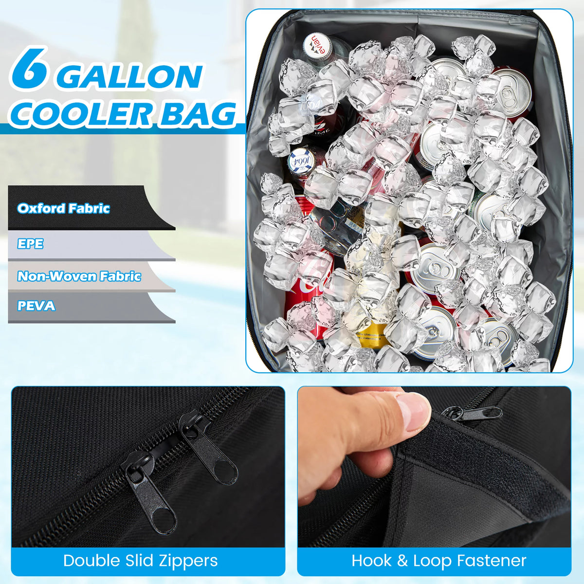 2-Person Canopy Porch Swing Padded Chair with Cooler Bag Q266546