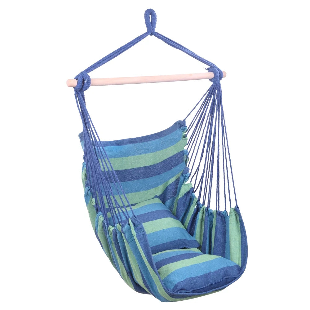 Portable Hammock Chair Porch Swing Camping Blue Strip G189107