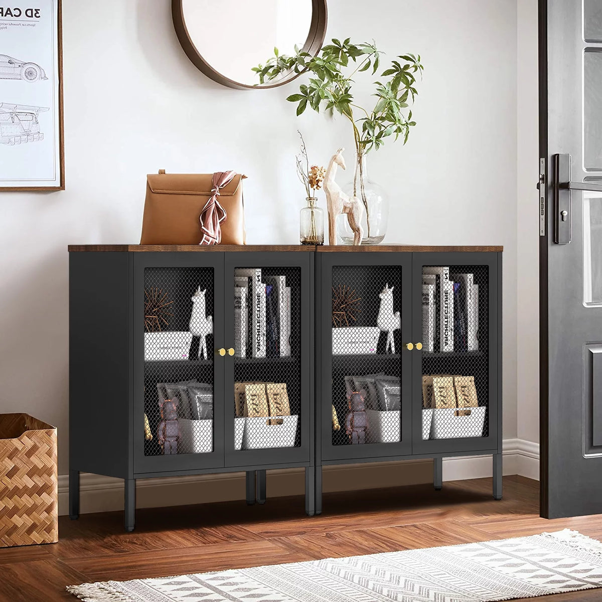 Metal Storage Cabinet with 2 Mesh Doors W326