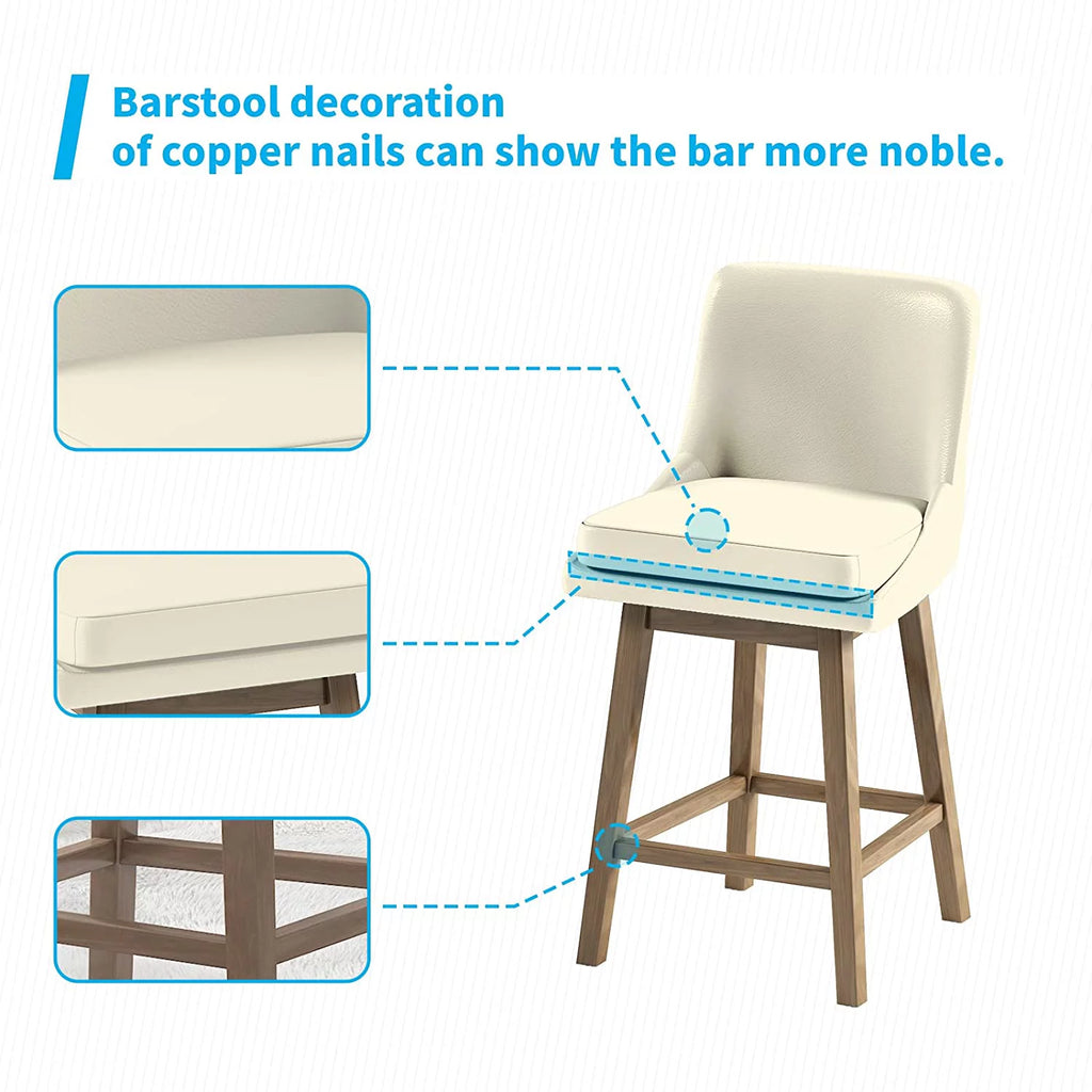 26" Swivel Solid Wood Faux Leather Bar Stools Set of 4 O60616