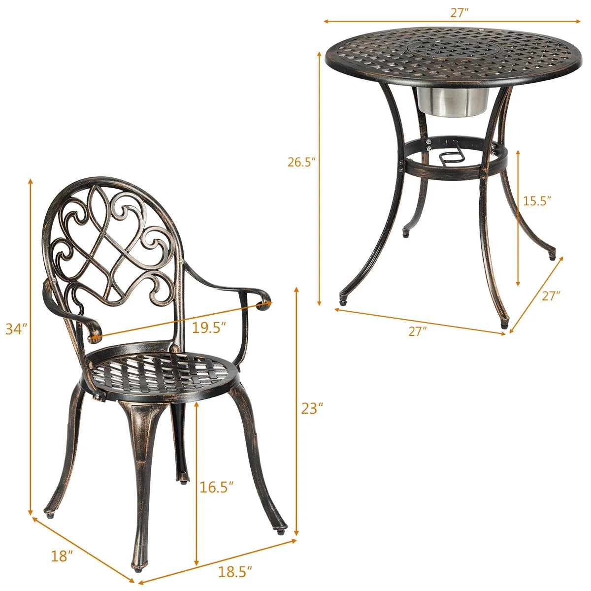 3 Pc Patio Dining Set with Ice Bucket T128