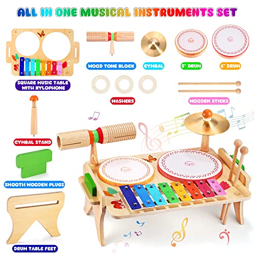 Kids Drum Set 7 in 1 Musical Toys Xylophone Tambourine F46631