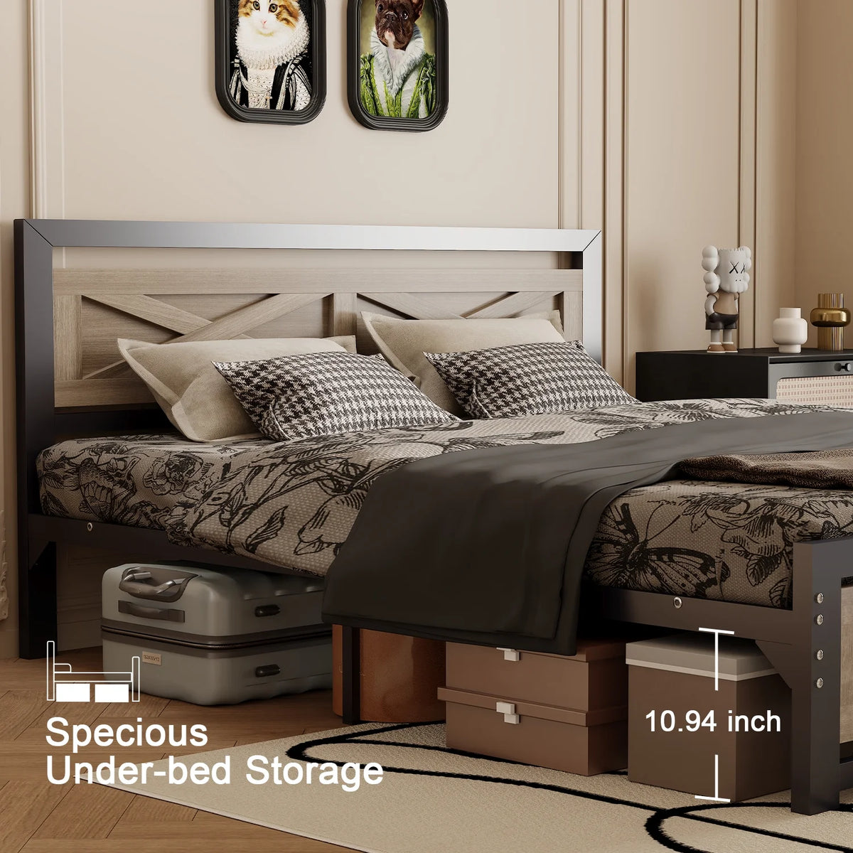 Platform Bed Frame with Headboard, Twin Size Bed C283
