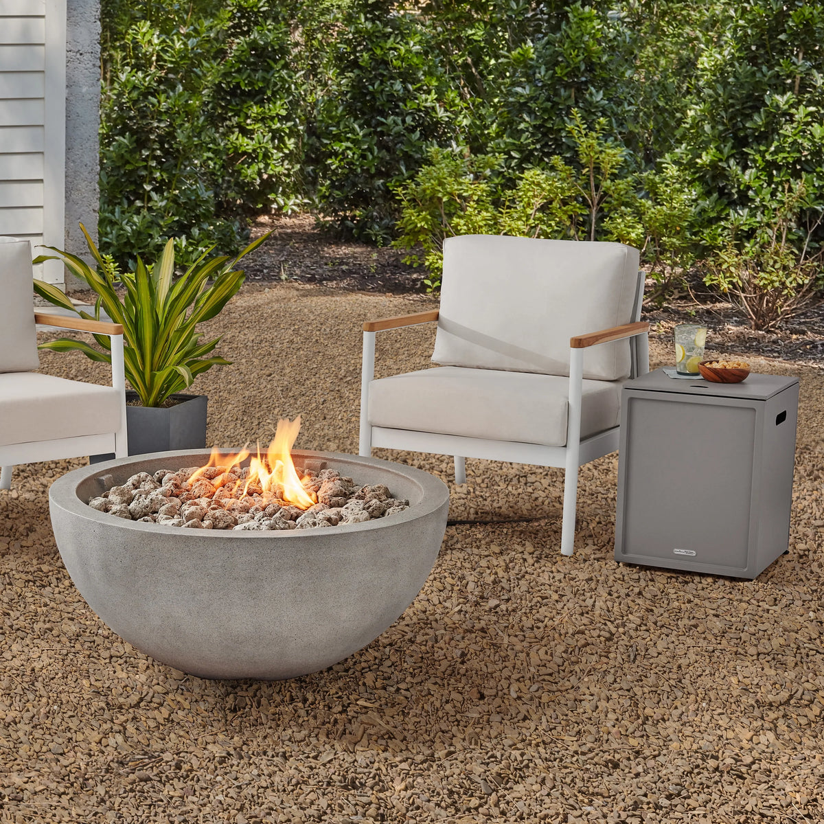 36 Round 65,000 BTU Propane Faux Concrete Fire Pit with Tank Hideaway B74499