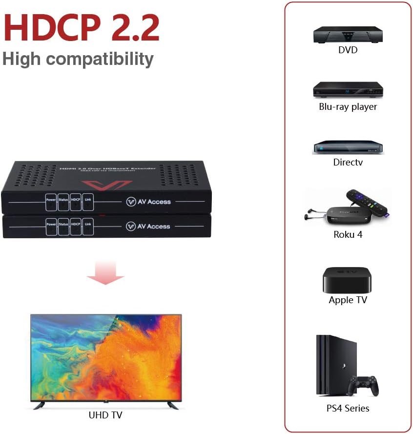 HDMI 2.0 HDBaseT HDMI Extender Over Single Cat5e/6a/Cat7 Ethernet 4K@60Hz 130ft, 1080P@120Hz 230ft, PoE IR RS232 HDCP2.2, HDR, CEC, EDID A2708