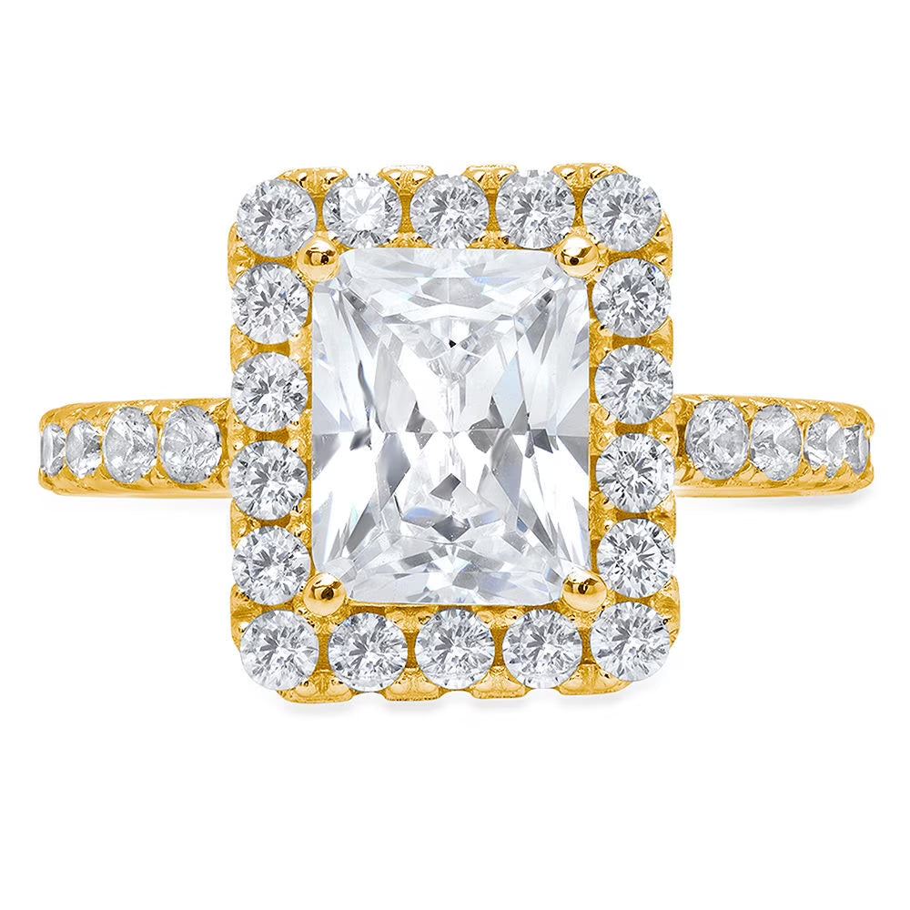 Emerald Cut Clear Simulated Diamond 18k Yellow Gold Halo Ring Size 5.5 F936886