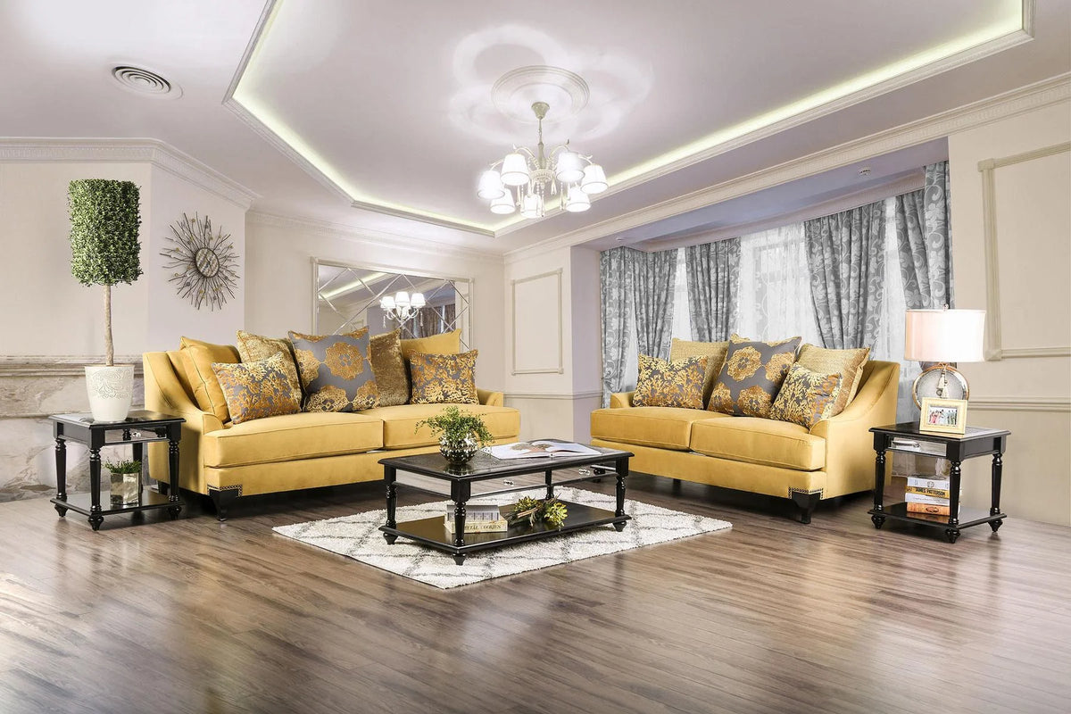 Gold & Gray Velvet-like Fabric Living Room Set 3pcs T168