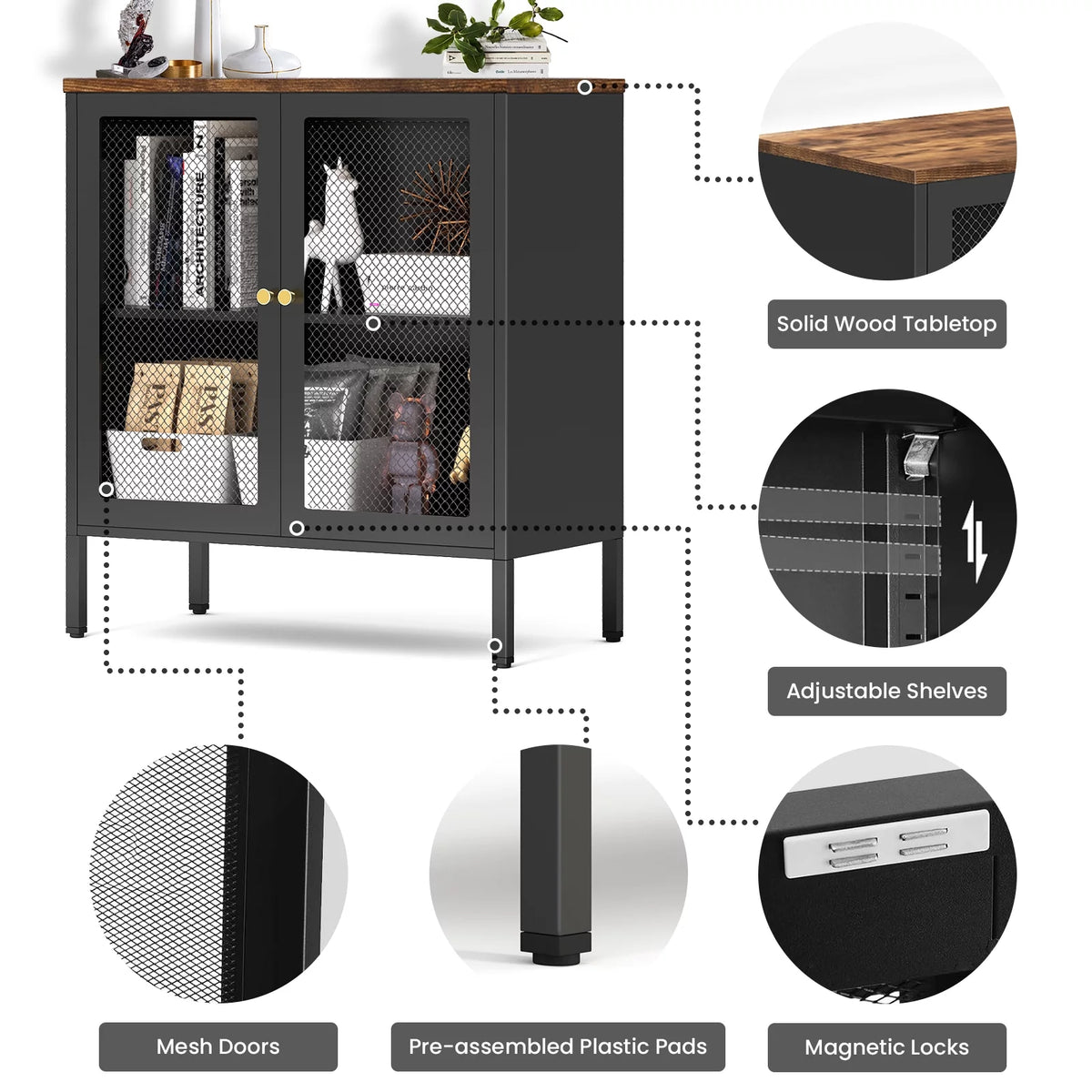 Metal Storage Cabinet with 2 Mesh Doors W326