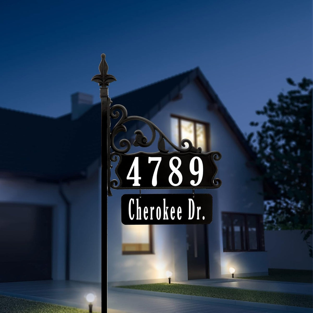 Handcrafted Double-Sided Address Sign with Pole Q5215