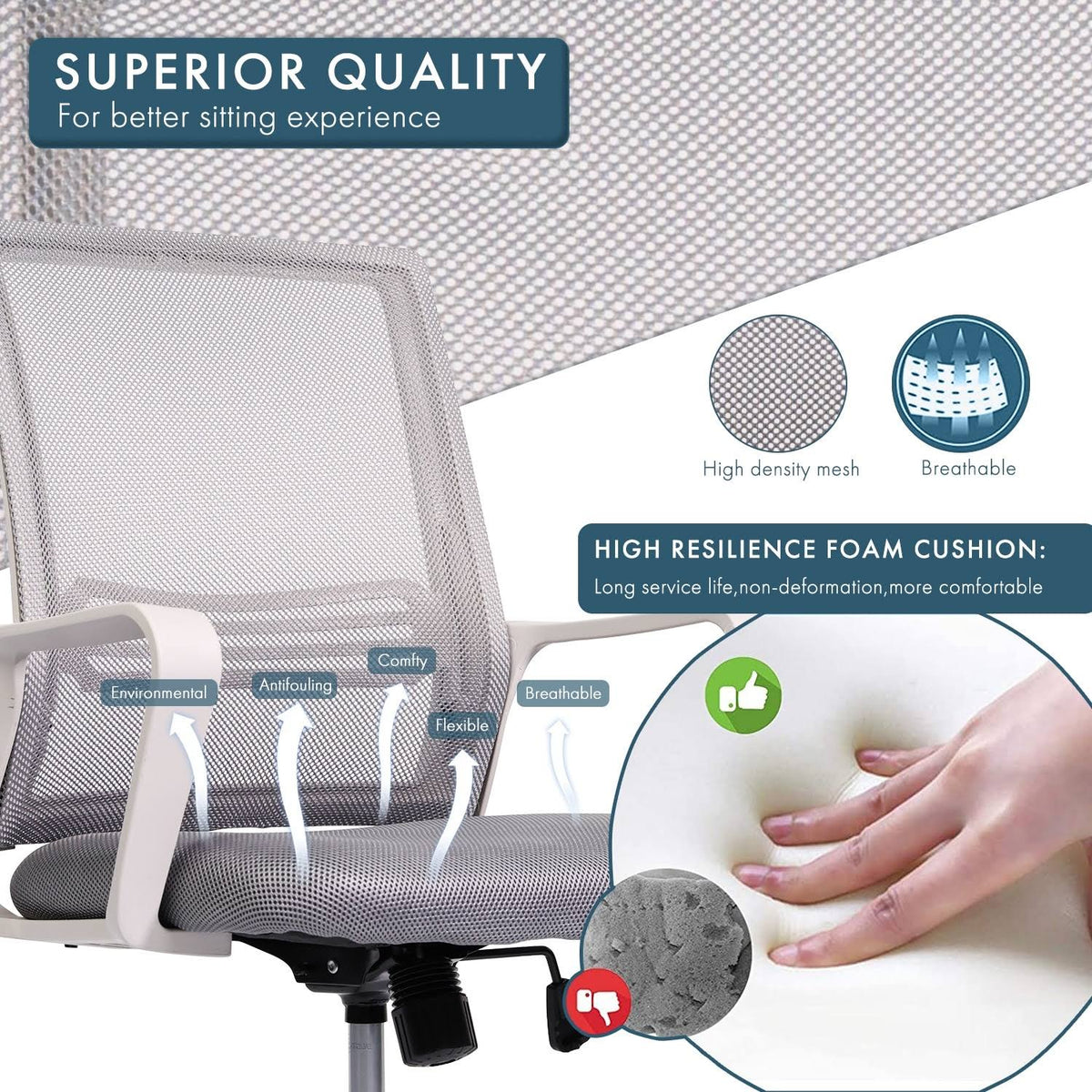 Blue Adjustable Desk Chair with Swivel Casters W42237