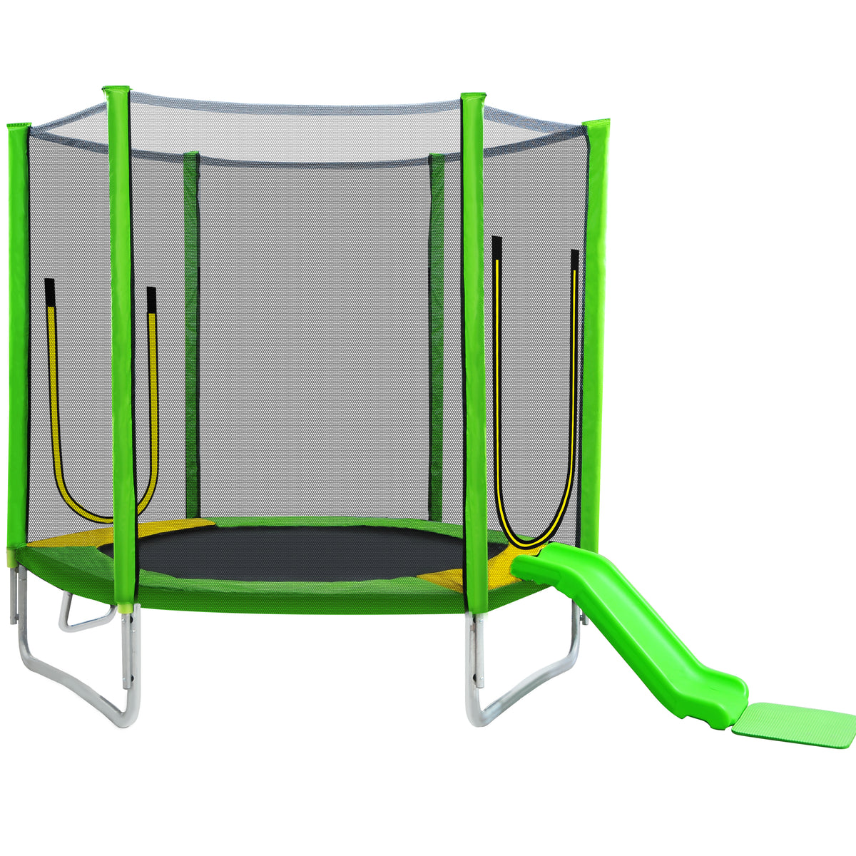 7FT Round Trampoline with Safety Enclosure Net, Slide and Ladder O655